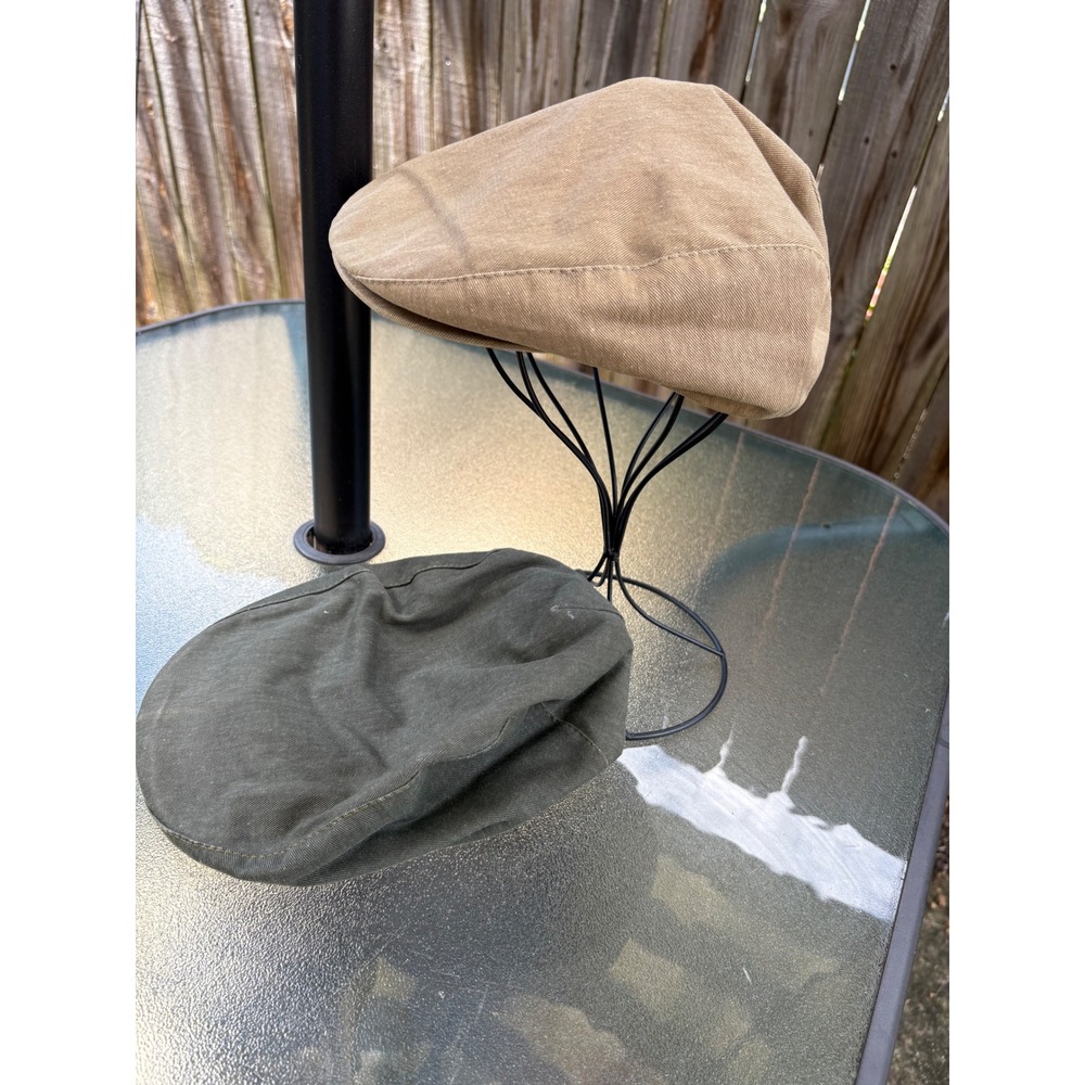 Vintage 2pc Flat Cap Set Mens Large Union Made USA Olive Tan Driver Ivy Hats